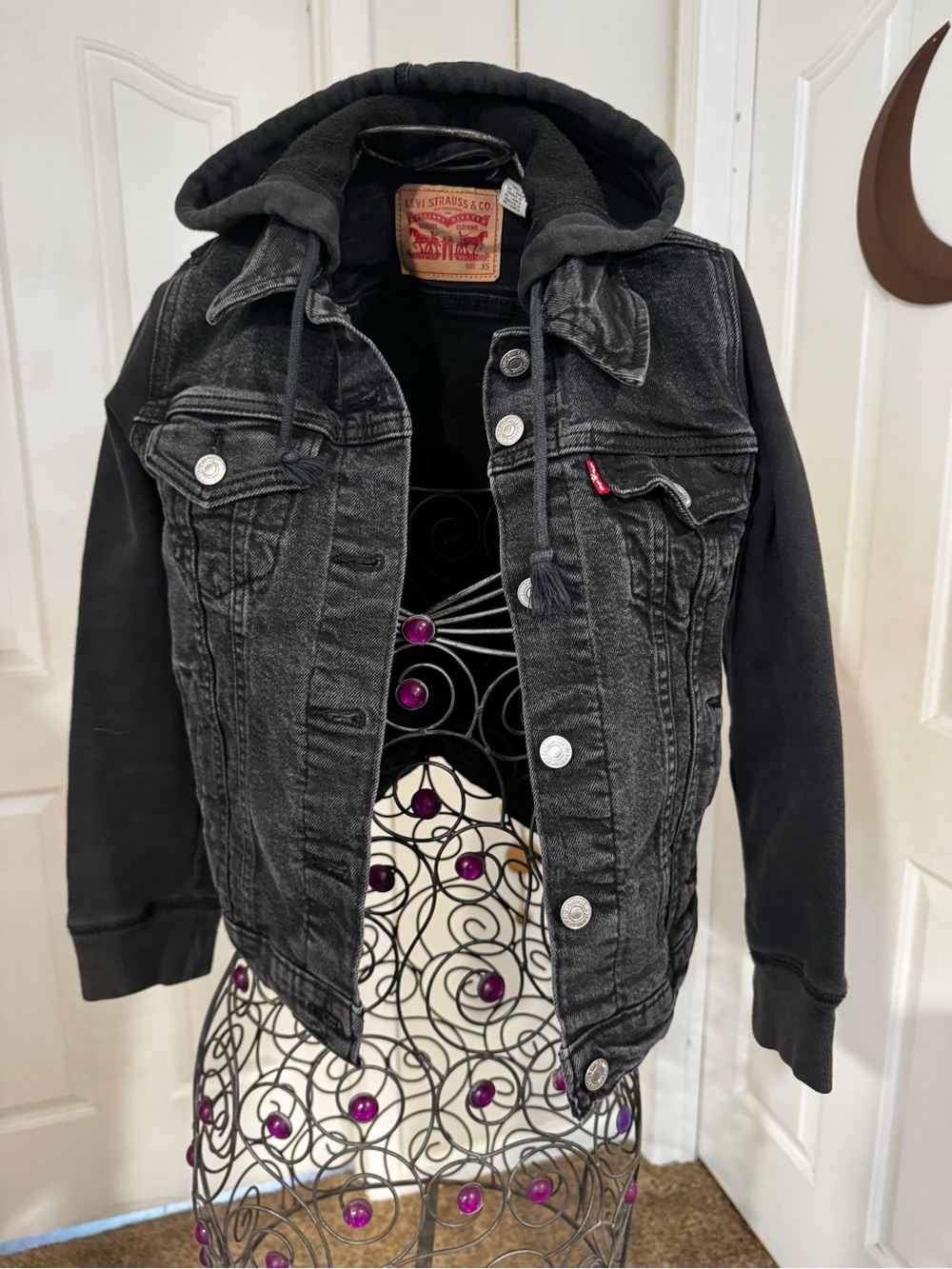 Levi's Black Hooded Denim-Front Jacket